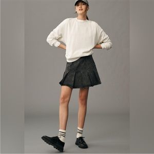 Anthropologie Pilcro Women Pleated Denim Mini Skirt Black Schoolgirl Preppy Sz 6